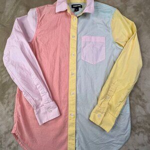 Women’s Pastel Color block Button Down Boyfriend Shirt -XS- Lands End Y2K~Preppy